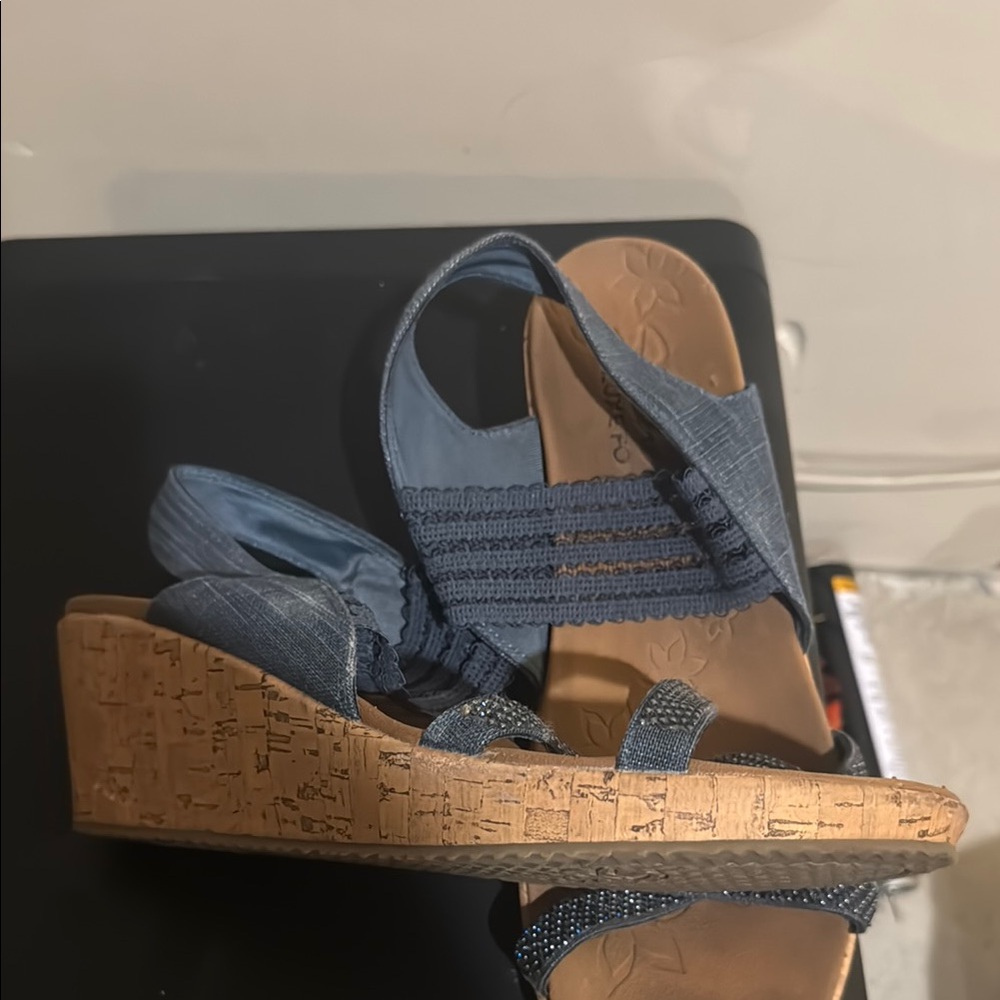 Skechers Blue Wedge Sandals with Cork Platform